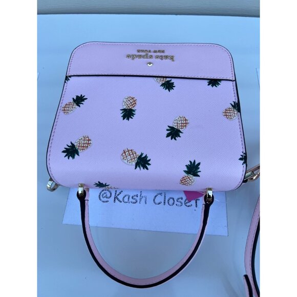 Kate Spade crossbody top handle purse pineapple print square pink multi - Picture 5 of 12